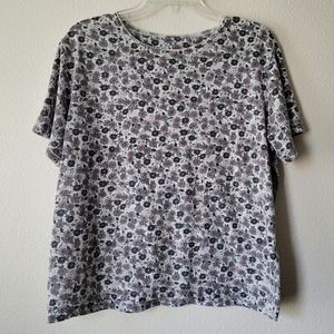 Basic Editions Floral Crew Neck Short Sleeve Tee Shirt T